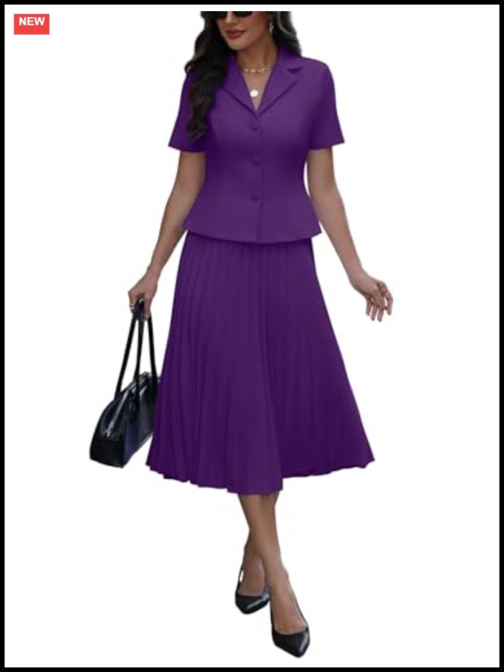 2 Piece Blazer Outfit Pleated Maxi Skirt Suit Set Women's Church Interview